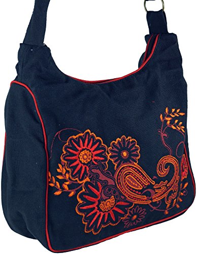 Guru-Shop Bolso de Hombro, Bolso Hippie, Caso Goa - Negro / Rojo, Unisex - Adultos, Algodón, Tamaño:One Size, 23x28x12 cm, Bolsas de Hombro