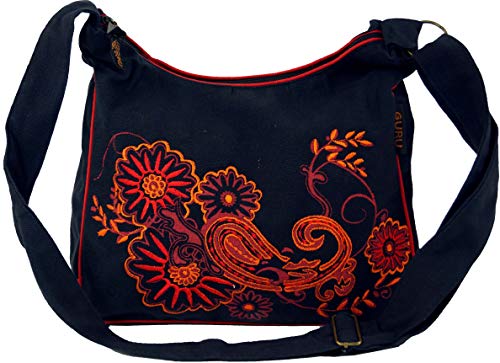 Guru-Shop Bolso de Hombro, Bolso Hippie, Caso Goa - Negro / Rojo, Unisex - Adultos, Algodón, Tamaño:One Size, 23x28x12 cm, Bolsas de Hombro