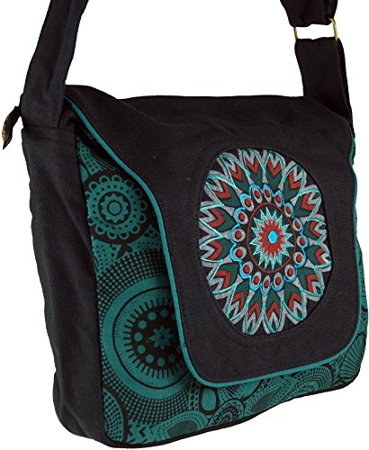 Guru-Shop Bolso de Hombro, Bolso Hippie, Goa, Bolso de Hombro, Bolso - Negro / Azul, Unisex - Adultos, Algodón, Tamaño:One Size, 22x28x6 cm, Bolsas de Hombro