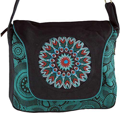 Guru-Shop Bolso de Hombro, Bolso Hippie, Goa, Bolso de Hombro, Bolso - Negro / Azul, Unisex - Adultos, Algodón, Tamaño:One Size, 22x28x6 cm, Bolsas de Hombro