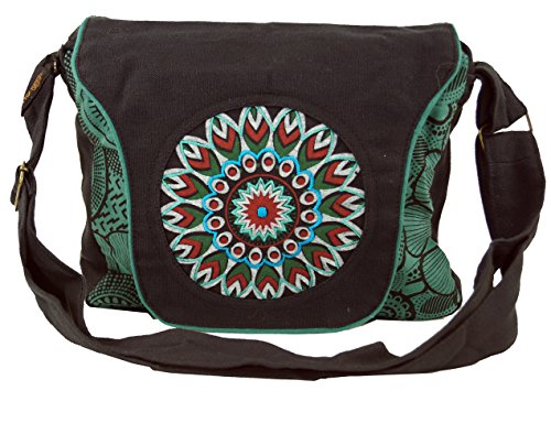 Guru-Shop Bolso de Hombro, Bolso Hippie, Goa, Bolso de Hombro, Bolso - Negro / Azul, Unisex - Adultos, Algodón, Tamaño:One Size, 22x28x6 cm, Bolsas de Hombro