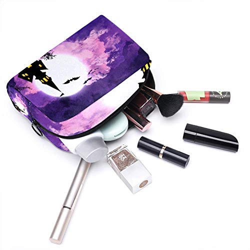 Halloween púrpura noche pequeña bolsa de maquillaje para bolso de viaje bolsa de maquillaje bolsa de cosméticos