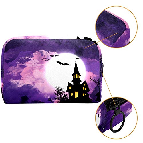 Halloween púrpura noche pequeña bolsa de maquillaje para bolso de viaje bolsa de maquillaje bolsa de cosméticos