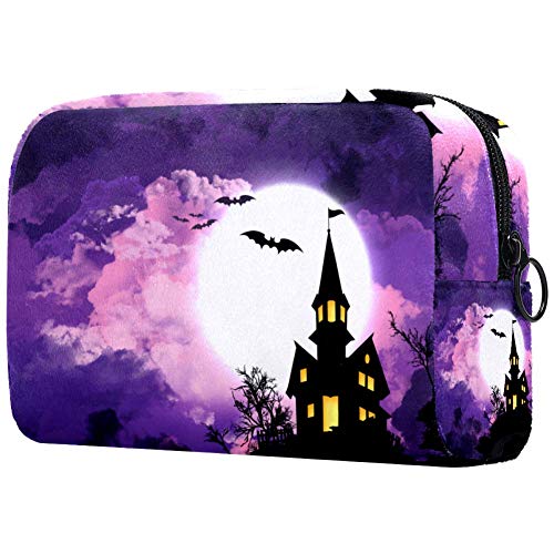 Halloween púrpura noche pequeña bolsa de maquillaje para bolso de viaje bolsa de maquillaje bolsa de cosméticos