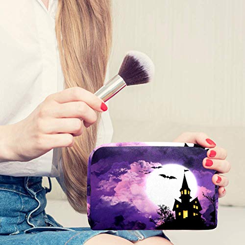 Halloween púrpura noche pequeña bolsa de maquillaje para bolso de viaje bolsa de maquillaje bolsa de cosméticos