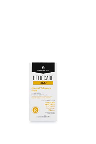 Heliocare 360º Mineral Tolerance Fluid SPF 50 - Crema Solar Facial, Fotoprotector Avanzado, Textura Ligera, Sin Efecto Blanqueante, Filtros 100% Minerales, 50ml