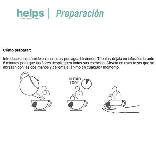 HELPS INFUSIONES - Infusión Relajante Ayurvédica Con Espino Blanco, Hipérico, Manzanilla, Azahar Y Pasiflora. Té Relax. Helps Peace. Bolsa De 12 Pirámides.