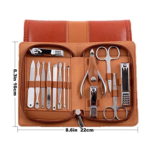 HenLooo Manicure Pedicure Set Nail Clippers Tool 14pcs Profesional de Acero Inoxidable portátil de Viaje Kit de Aseo Cuidado de uñas Tijeras de uñas Kit Hombres Mujeres