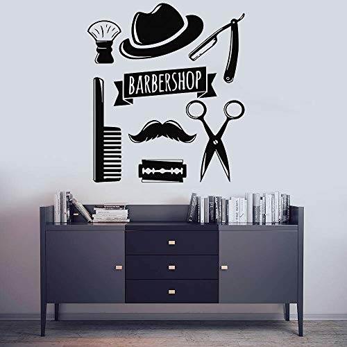 Herramientas de peluquería pegatinas de pared cara peluquería cartel de la ventana peinado estilo peinado hombres barba peluquería decoración pegatinas de pared A7 42x48cm