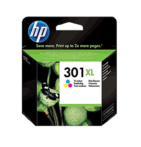 HP 301XL CH564EE,Cartucho de Tinta Original de alto rendimiento,Tricolor, Compatible con impresoras de inyección de tinta HP DeskJet 1050,2540,3050; OfficeJet 2620,4630; ENVY 4500, 5530