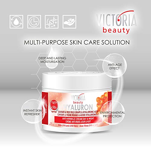 Hyaluron, Caviar & Red-Grape Anti-Wrinkle Lifting Day & Night Cream for Ages 50 to 65+ (50ml)