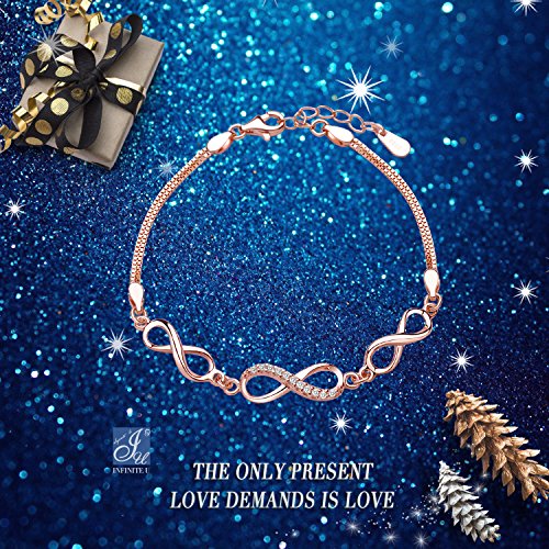 Infinito U - Pulsera Símbolo del Infinito para Mujer de Plata de Ley 925 con Diamante, Oro Rosa