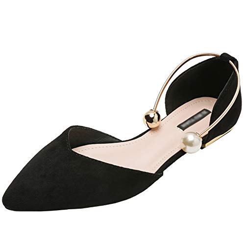 Jamron Mujer Dedo Punteado Terciopelo Bailarinas Elegante D'orsay Pumps Plano Zapatos de Vestir Negro SN02800 EU36