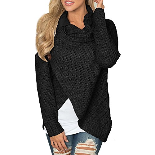 Jerseys De Punto para Mujer Cuello de Tortuga Manga Larga Suelto Prendas de Punto Suéter Irregular Jerséis Collar de la Pila Tops Cálido Otoño Invierno riou