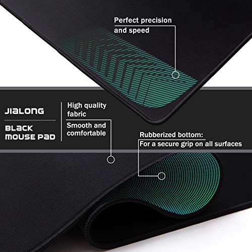 JIALONG Alfombrilla de Ratón Grande, Alfombrillas Gaming Raton Ordenador XXL Mouse Pad, Almohadilla de Escritorio - Negro