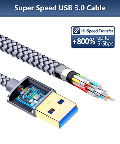 JSAUX Cable USB 3.0 [1M + 2M, 2PC] Cable Tipo A Macho a Macho, Cable de transmisión de Datos de Alta Velocidad para computadoras, cámaras, Altavoces Bluetooth para automóviles, monitores