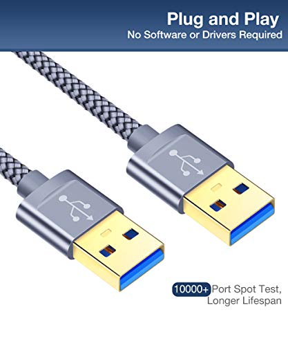 JSAUX Cable USB 3.0 [1M + 2M, 2PC] Cable Tipo A Macho a Macho, Cable de transmisión de Datos de Alta Velocidad para computadoras, cámaras, Altavoces Bluetooth para automóviles, monitores