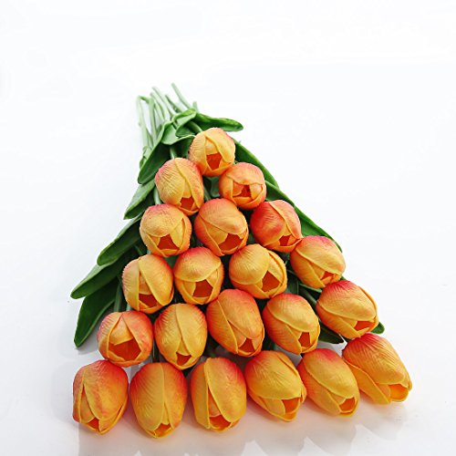 JUSTOYOU Tulip Real, Flores Artificiales para Ramos de Boda, hogar, Hotel, decoración de jardín, Eventos, Navidad, como Regalo, Naranja, 20 Piezas.