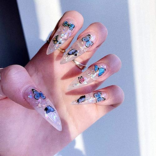 Kalolary 12 Diseño Mariposa Nail Art Pegatinas de transferencia de agua Calcomanías Deslizadores polacos Flores Cubierta completa Láminas de tatuaje para mujeres Uñas Uñas de los pies Decoración