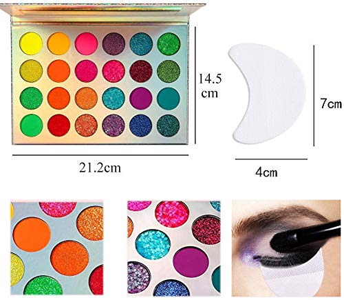 Kalolary Paleta de sombras de ojos luminosas de neón de 24 colores, Sombra de ojos mate y brillante UV Glow Blacklight que brilla en la oscuridad, Con 20 almohadillas de gel de sombra de ojos