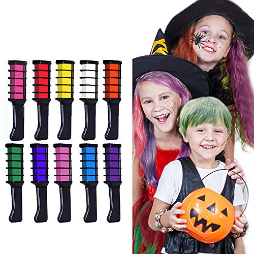 Kalolary Peine de Tiza Para el Pelo, 10 Colores Lavables Tinte para Cabello, Color de pelo Temporal Hair Chalk Set para Niños Regalos Navidad Fiestas Cosplay DIY regalos para niñas y niños