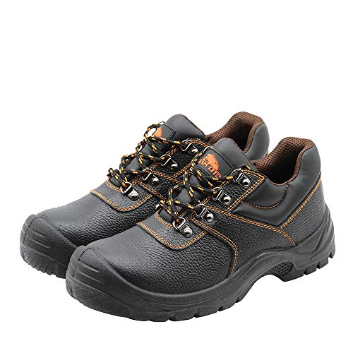 KAM-LITE - Botas de trabajo para hombre, impermeables, antideslizantes, de cuero, puntera de acero, puntera de acero, para trabajar al tobillo y senderismo, color Negro, talla 5 UK