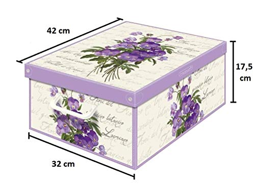 Kanguru Caja de Almacenamiento en cartòn Lavatelli, VIOLETAS con Tapa perfumada, facil Montaje, Resistente, 32x42x17,5cm, Media