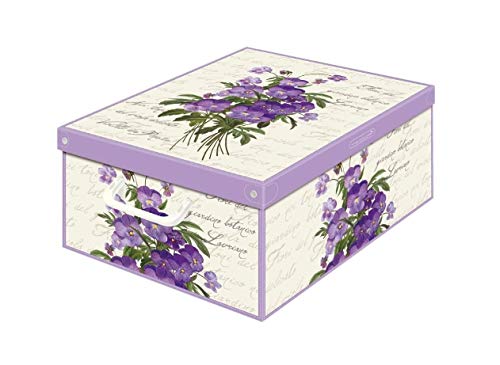 Kanguru Caja de Almacenamiento en cartòn Lavatelli, VIOLETAS con Tapa perfumada, facil Montaje, Resistente, 32x42x17,5cm, Media