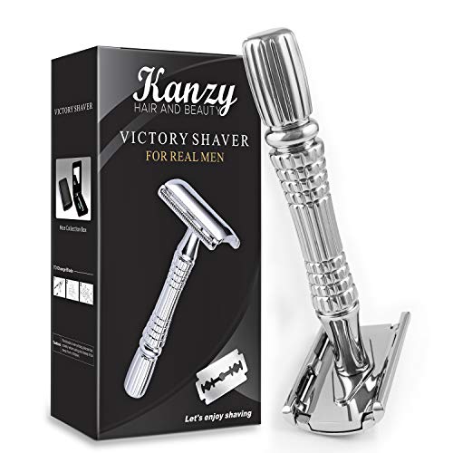 Kanzy Maquinilla de Afeitar Clasica de Doble Filo para Hombre y Mujer Afeitado Manual Safety Razor, Set de Afeitado con Espejo Integrado Adecuado para Todos Cuchilla de Afeitar Clasica