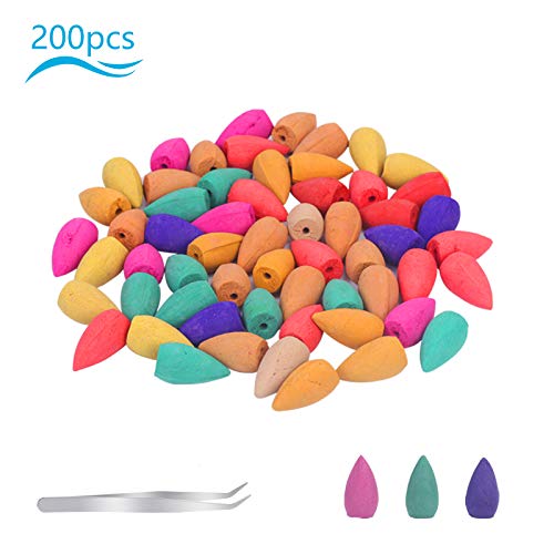 KATOOM 200PCS Cono Sándalo Natural, Natural Incienso Conos Olor de Flores con 10 Aromas Naturales de Té Verde de Sándalo Rosa Lavanda Mixta para Desodorizar en Baño y Habitación(14.6MM*26.7MM)