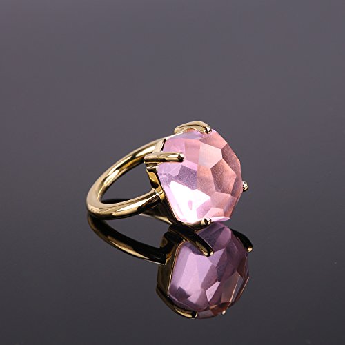 KELITCH Mujeres 18k Chapado en Oro Rosa Rosado Cristal Piedra Preciosa Anillo - Tama?o (USA) 9 / (ES) 19, 20