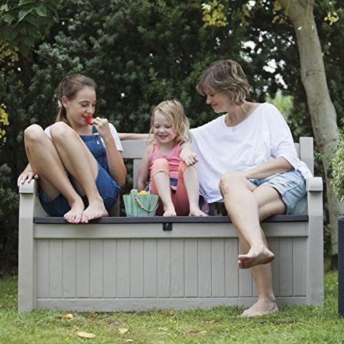 Keter Eden Garden Bench - Banco Arcón Exterior, Capacidad 265 L, Color Marrón y Beige