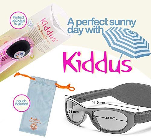 Kiddus Gafas de sol Baby para bebés, NIÑOS Y NIÑAS, desde 0 meses a 2 años, 100% protección UV, MUY CÓMODAS gracias a la SUAVE banda ajustable, el regalo ideal para recién nacidos.