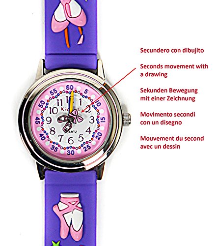 KIDDUS Reloj Educativo de Calidad para niña y niño. Analógico de Pulsera, con Ejercicios Time Teacher para Aprender a Leer y Decir la Hora. Mecanismo de Cuarzo japonés. RE0262 Ballet