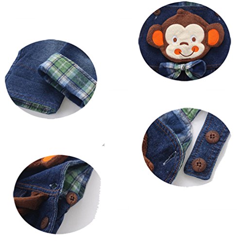 Kidscool Baby Cotton 3D Cartoon Monkey Botones Pocket Denim Overol Azul, 6-12 Meses