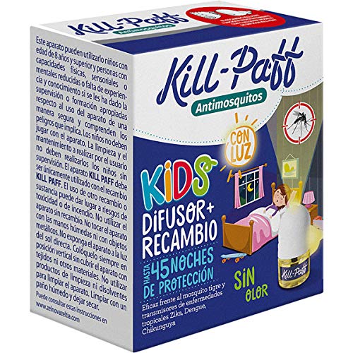 KILL-PAFF KIDS |Insecticida Eléctrico |Antimosquitos |Eficaz Contra Mosquito Tigre y Transmisores de Enfermedades Tropicales |Con Luz |Sin Olor|45 Noches de Protección |Contenido: 1 Dif + 1 Rec