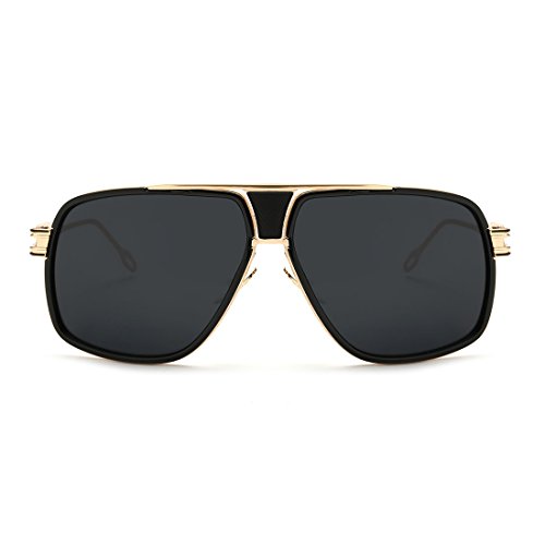 kimorn Gafas De Sol Para Hombres Retro Mirada Sorprendida Metal Marco Clásico AE0336 (Oro&Negro, 62)