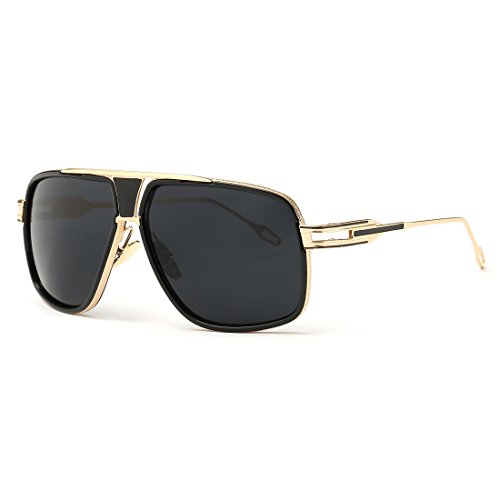 kimorn Gafas De Sol Para Hombres Retro Mirada Sorprendida Metal Marco Clásico AE0336 (Oro&Negro, 62)