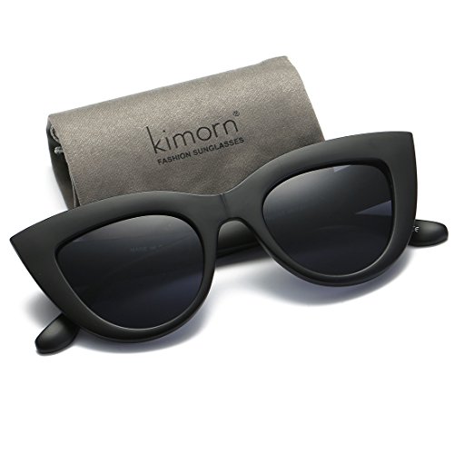 kimorn Gafas De Sol Para Mujer Bisagras De Metal Ojos De Gato Marco De Plástico K0568 (Mate&Negro)