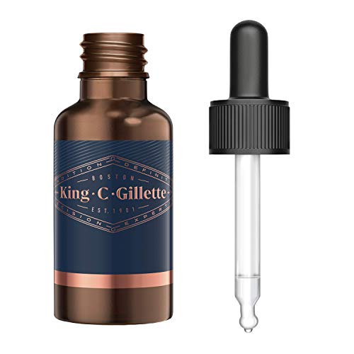 King C Gillette - Aceite De Barba Para Hombre, Con Aceites De Origen Vegetal De Argán, Jojoba, Aguacate, Semillas De Macadamia Y Almendra, 30 ml