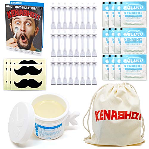 Kit de cera de nariz, 100 g de cera, 24 aplicadores. El kit de depilación original y mejor para la nariz de Kenashii.12 aplicaciones, 12 toallitas de bálsamo para encerado, 12 protectores para bigotes