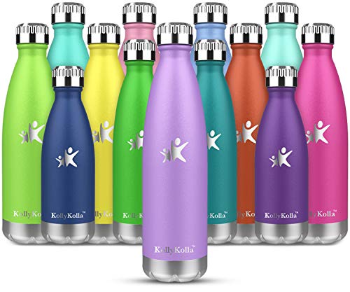 KollyKolla Botella de Agua Acero Inoxidable, Termo Sin BPA Ecológica, Botellas Termica Reutilizable Frascos Térmicos para Niños & Adultos, Deporte, Oficina, Yoga, Ciclismo, (650ml Luz Púrpura)