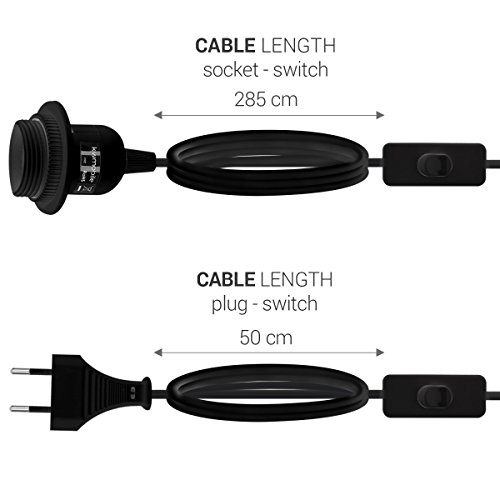 kwmobile Portalámparas E27 con arandela roscada y cable electrónico con interruptor - Lámpara portalámpara y cable 3.5M en negro