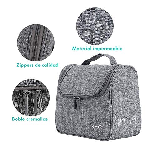 KYG Bolsa de Aseo Colgante Organizador Cosmético de Viaje Ducha Bolsa de Baño para Hombres Mujeres Resistente al Agua Gris