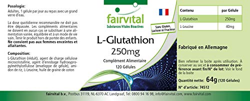 L-Glutatión 250mg - Reducido - VEGANO - 120 Cápsulas - Suministro para 4 meses - Calidad Alemana