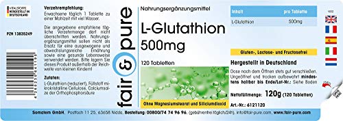 L-Glutatión 500mg - Glutation reducido - Biodisponible - Vegano - Alta pureza - 120 Comprimidos