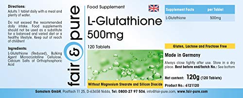 L-Glutatión 500mg - Glutation reducido - Biodisponible - Vegano - Alta pureza - 120 Comprimidos