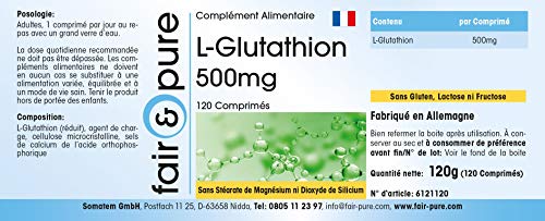 L-Glutatión 500mg - Glutation reducido - Biodisponible - Vegano - Alta pureza - 120 Comprimidos