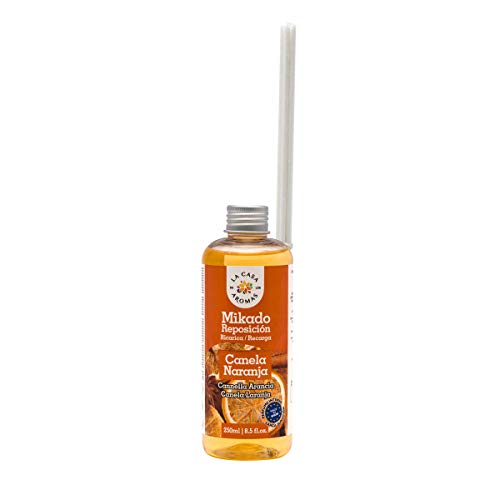 La Casa de los Aromas, Set de 6 x 250ml Ambientadores Mikado Canela Naranja para Reposición con Varillas, Difusor Líquido de Aroma Canela Naranja, Perfume Duradero para el Hogar, Baño, Casa