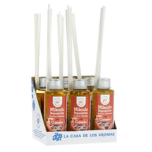 La Casa de los Aromas, Set de 6 x100ml Ambientadores Mikado Canela para Reposición con Varillas, Difusor Líquido de Aroma Canela, Perfume Duradero para el Hogar, Baño, Casa